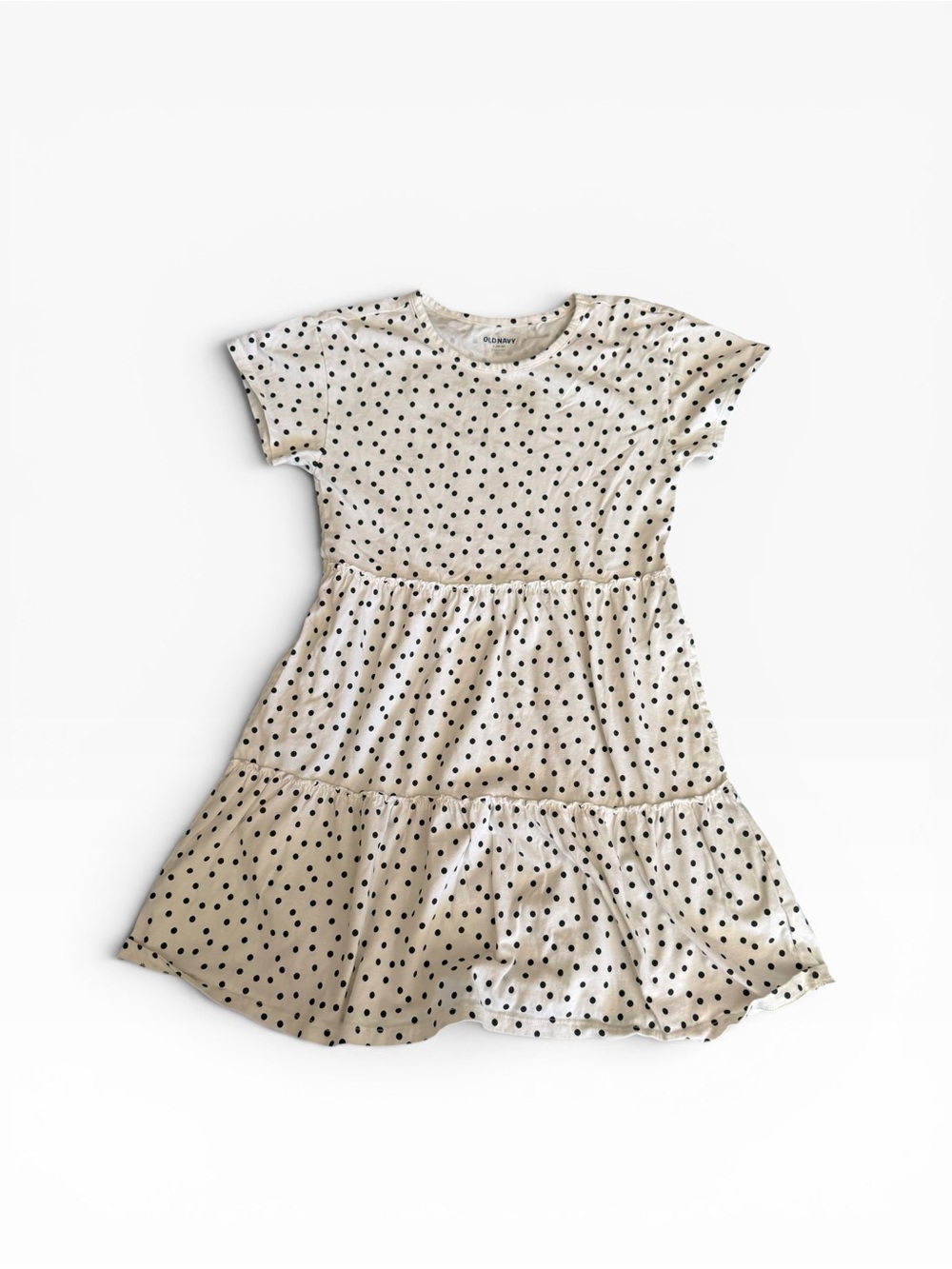 Old Navy White Dress with Black Polka Dots - Short Sleeve Tiered Skirt